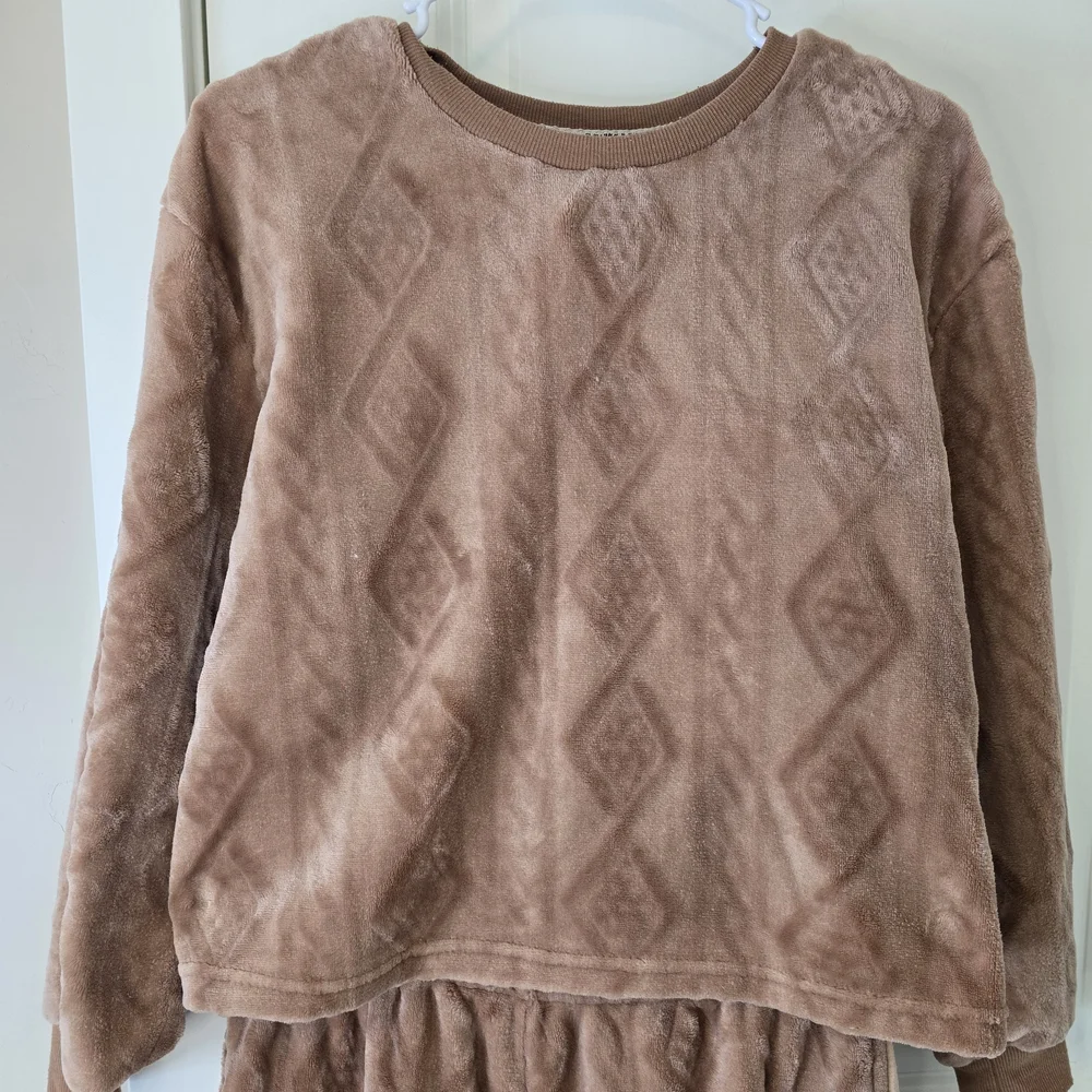 Muk Luks Loungewear Sherpa Pjs Long Sleeve Pant Set L Soft Copper Brown Sleep